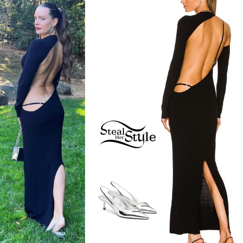 Black Backless Dress, Silver Pump