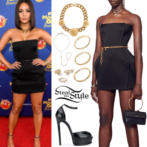 Versace Strapless Mini Dress and Platform Sandals