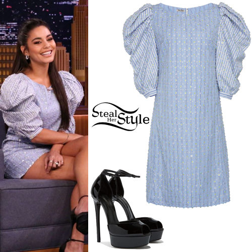 Blue Mini Dress, Platform Sandals