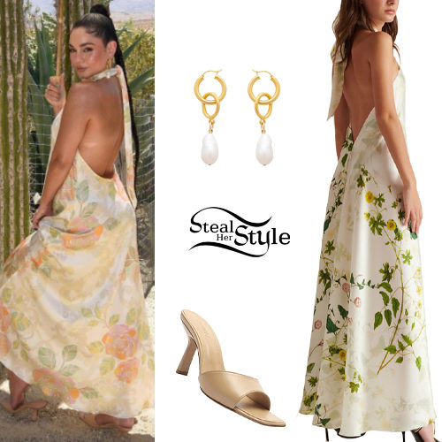 Floral Maxi Dress, Beige Mules