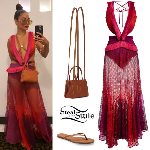 Pink Dress, Tan Sandals