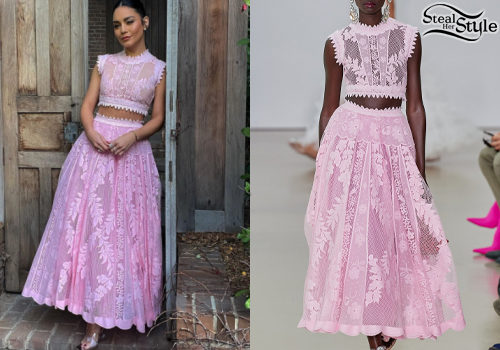 Pink Floral Lace Crop Top and Maxi Skirt