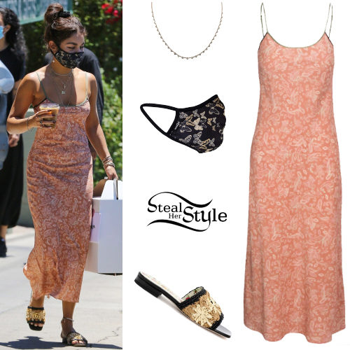 Printed Slip Dress, Raffia Sandals