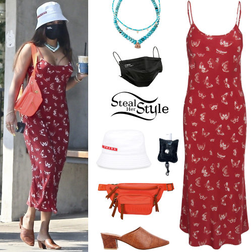 Red Printed Dress and Bag