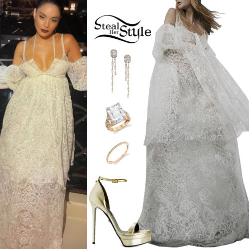 White Lace Dress, Metalic Sandals