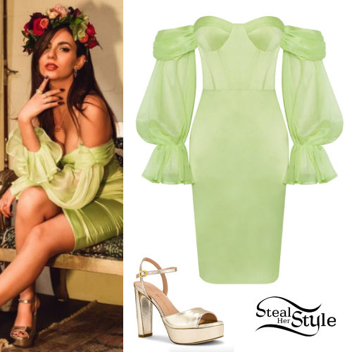 Lime Satin Dress, Gold Sandals