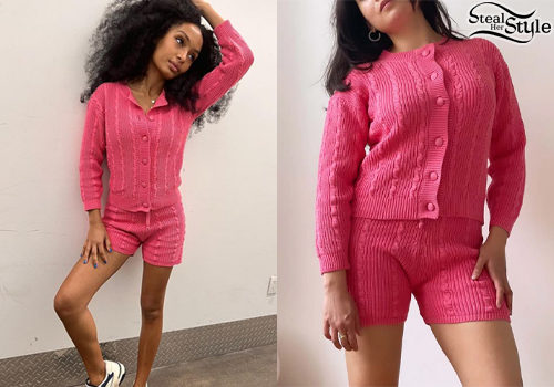 Pink Knit Cardigan and Shorts