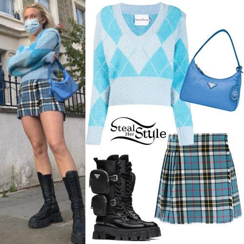 Blue Sweater, Plaid Mini Skirt