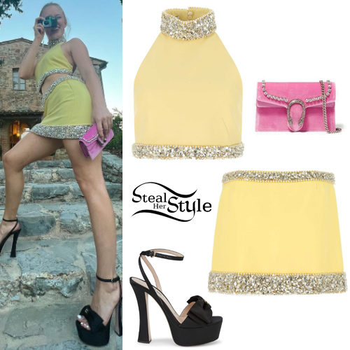 Yellow Embellished Top and Skirt
