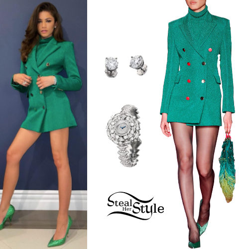 Green Blazer Dress and Pumps