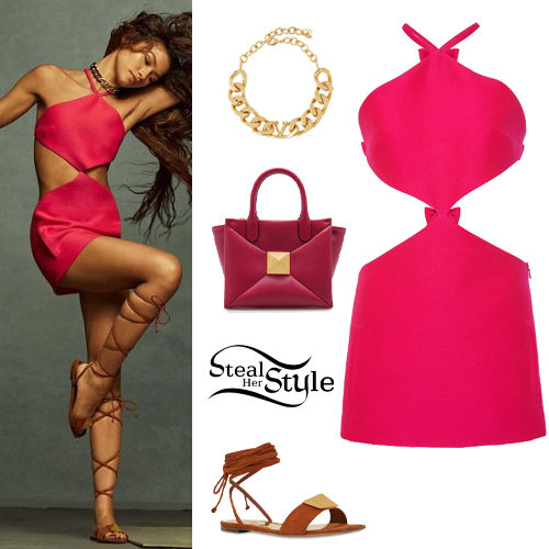 Pink Cut-Out Mini Dress and Lace-Up Sandals