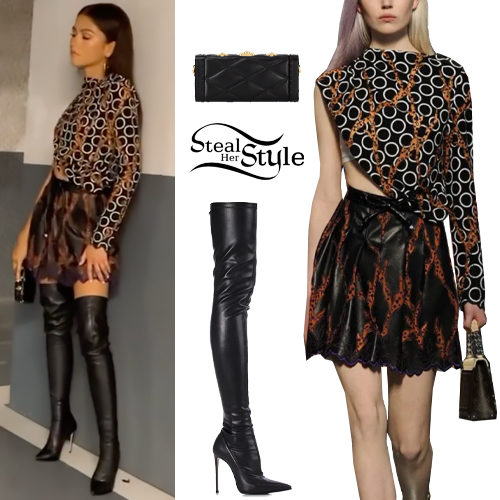 Louis Vuitton Printed Top and Thigh-High Leather Boots