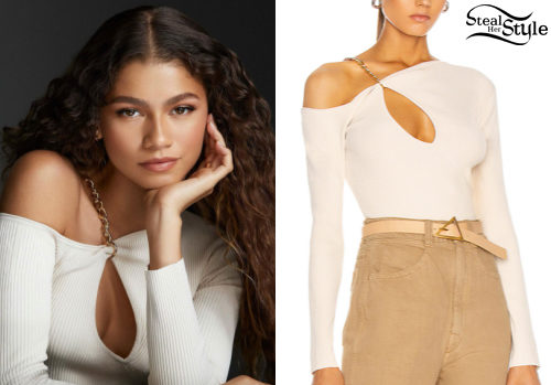 White Ribbed Chain Top