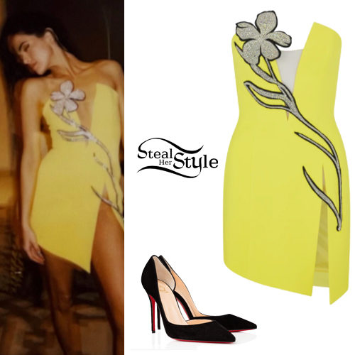Yellow Mini Dress and Black Suede Pumps